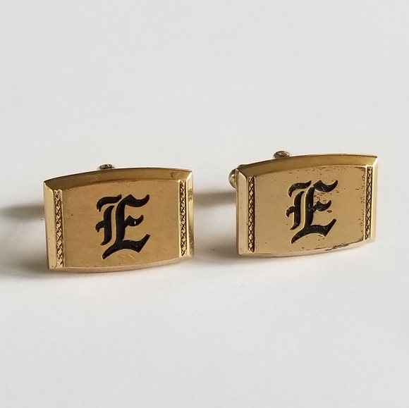 Vintage letter E cuff links gold tone cufflinks square classic alphabet monogram - Picture 3 of 10